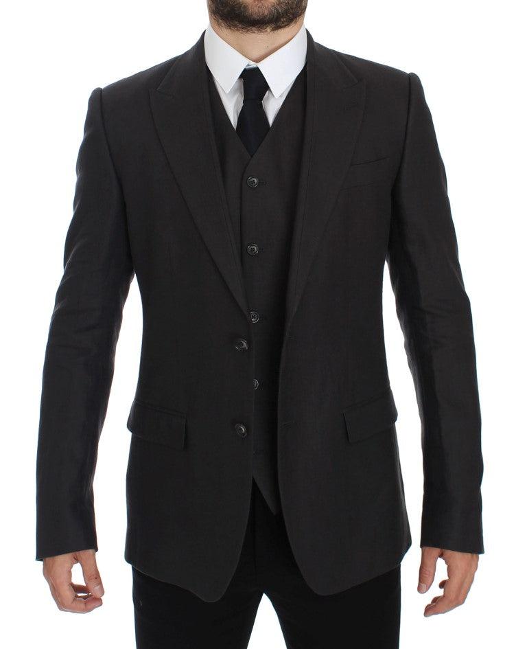 Gray Slim Fit Linen Blazer Jacket - Designed by Dolce & Gabbana Available to Buy at a Discounted Price on Moon Behind The Hill Online Designer Discount Store