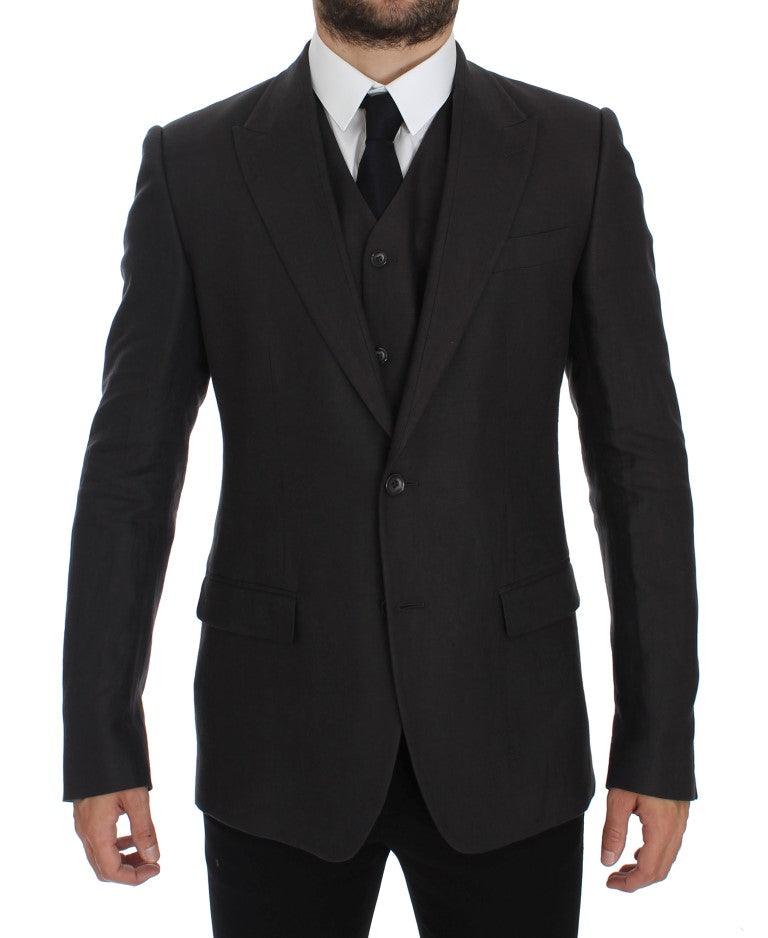 Gray Slim Fit Linen Blazer Jacket - Designed by Dolce & Gabbana Available to Buy at a Discounted Price on Moon Behind The Hill Online Designer Discount Store