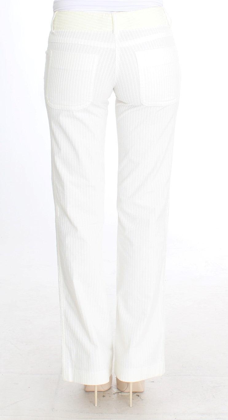 White Striped Straight Fit Pants designed by Ermanno Scervino available from Moon Behind The Hill's Women's Clothing range