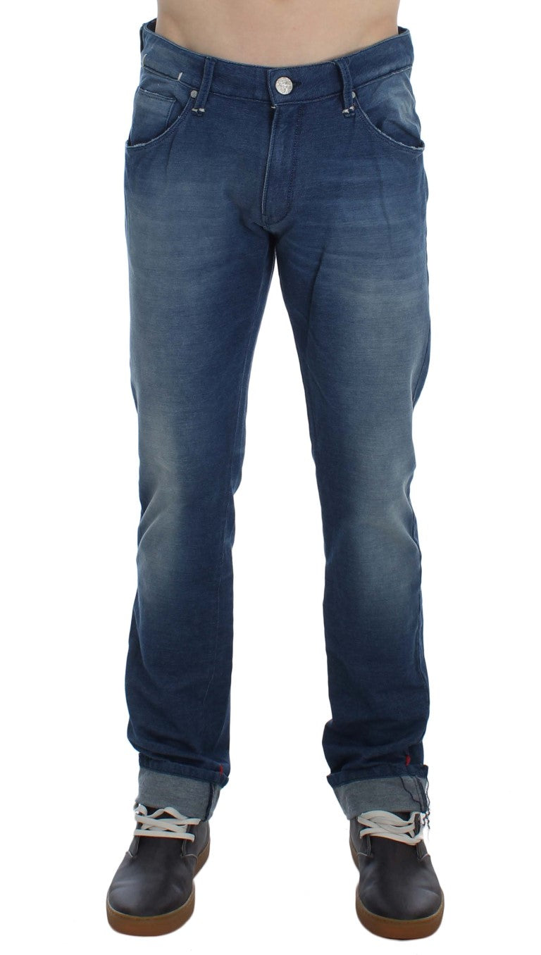 Blue Wash Denim Cotton Stretch Slim Fit Jeans - Designed by Acht Available to Buy at a Discounted Price on Moon Behind The Hill Online Designer Discount Store