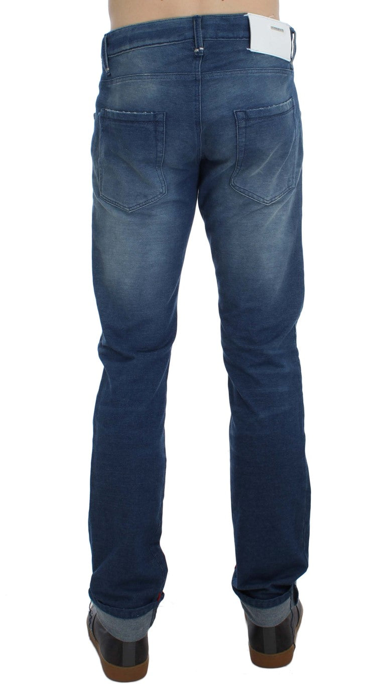 Blue Wash Denim Cotton Stretch Slim Fit Jeans - Designed by Acht Available to Buy at a Discounted Price on Moon Behind The Hill Online Designer Discount Store