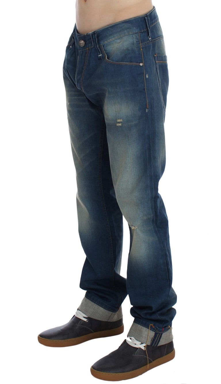 Blue Wash Denim Cotton Stretch Baggy Fit Jeans - Designed by Acht Available to Buy at a Discounted Price on Moon Behind The Hill Online Designer Discount Store
