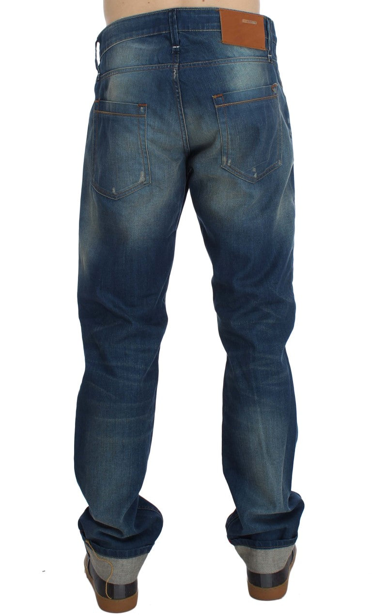 Blue Wash Denim Cotton Stretch Baggy Fit Jeans - Designed by Acht Available to Buy at a Discounted Price on Moon Behind The Hill Online Designer Discount Store