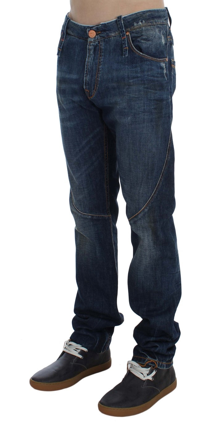 Blue Wash Cotton Denim Slim Fit Jeans - Designed by Acht Available to Buy at a Discounted Price on Moon Behind The Hill Online Designer Discount Store