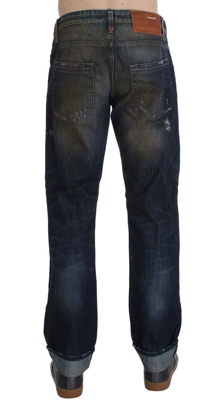 Blue Wash Cotton Regular Straight Fit Jeans - Designed by Acht Available to Buy at a Discounted Price on Moon Behind The Hill Online Designer Discount Store