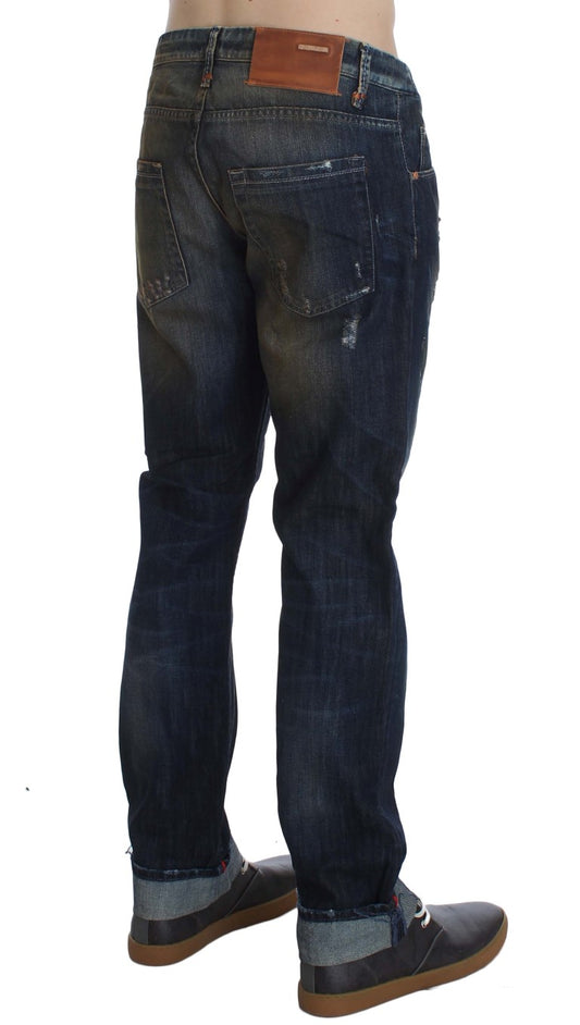 Blue Wash Cotton Regular Straight Fit Jeans - Designed by Acht Available to Buy at a Discounted Price on Moon Behind The Hill Online Designer Discount Store