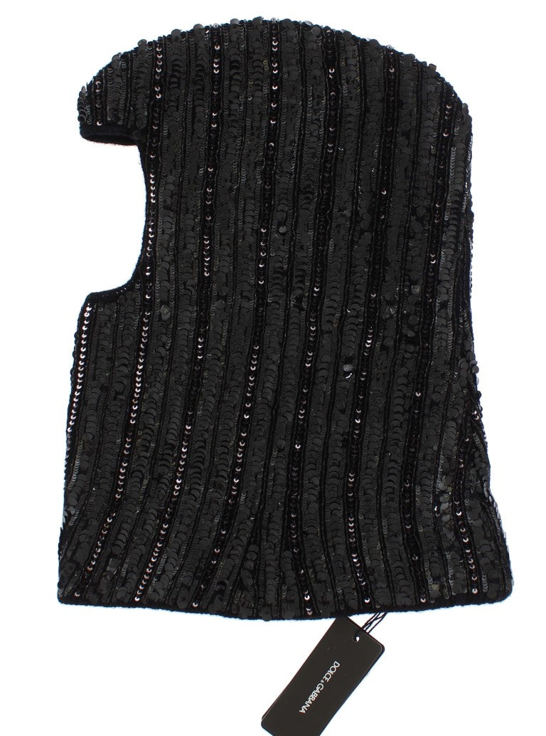 Dolce & Gabbana Black Knitted Sequin Hood Scarf Hat - Designed by Dolce & Gabbana Available to Buy at a Discounted Price on Moon Behind The Hill Online Designer Discount Store