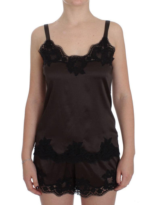 Brown Silk Stretch Lace Lingerie Top - Designed by Dolce & Gabbana Available to Buy at a Discounted Price on Moon Behind The Hill Online Designer Discount Store