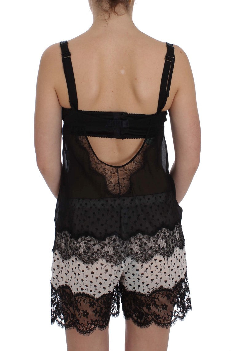 Black Silk Floral Lace Lingerie Top - Designed by Dolce & Gabbana Available to Buy at a Discounted Price on Moon Behind The Hill Online Designer Discount Store