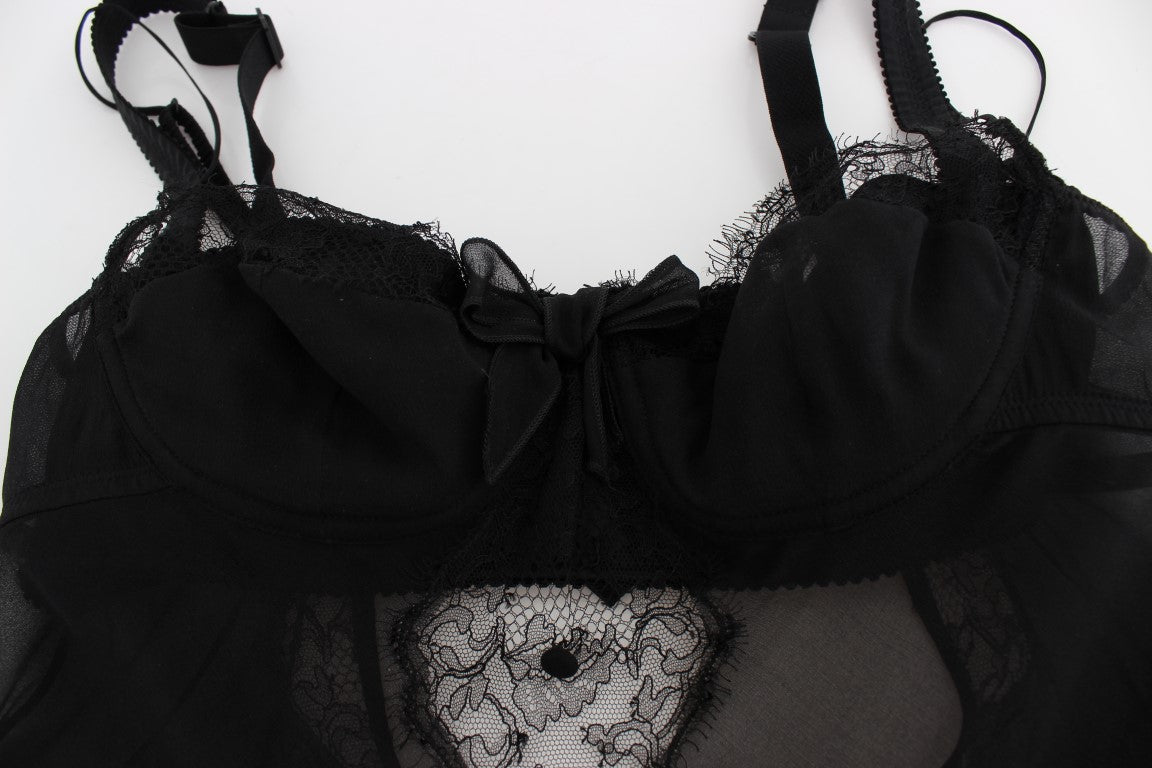 Black Silk Floral Lace Lingerie Top - Designed by Dolce & Gabbana Available to Buy at a Discounted Price on Moon Behind The Hill Online Designer Discount Store
