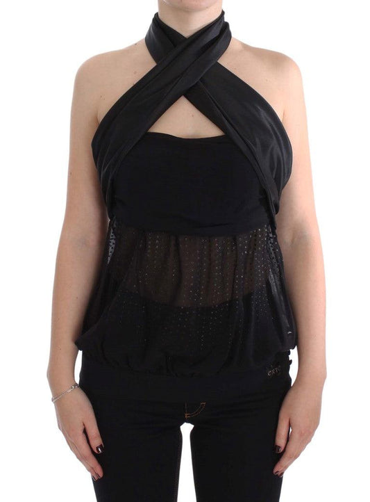 Black Neck Wrap Top Blouse - Designed by Exte Available to Buy at a Discounted Price on Moon Behind The Hill Online Designer Discount Store