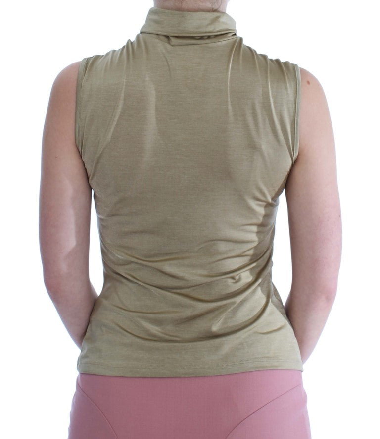 Gold Nylon Turtleneck Top Blouse - Designed by Exte Available to Buy at a Discounted Price on Moon Behind The Hill Online Designer Discount Store