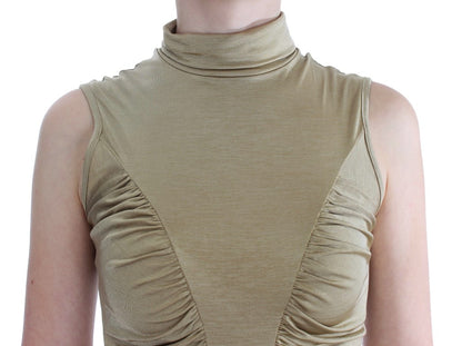 Gold Nylon Turtleneck Top Blouse - Designed by Exte Available to Buy at a Discounted Price on Moon Behind The Hill Online Designer Discount Store