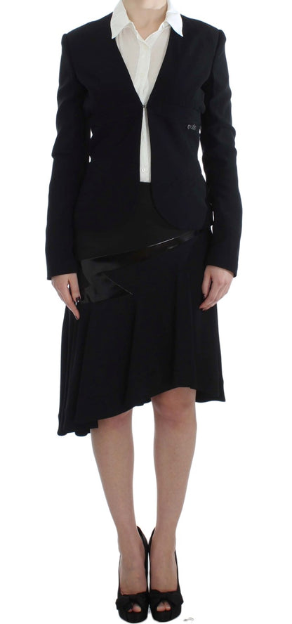 Black Blue Two Piece Suit Skirt & Blazer - Designed by Exte Available to Buy at a Discounted Price on Moon Behind The Hill Online Designer Discount Store