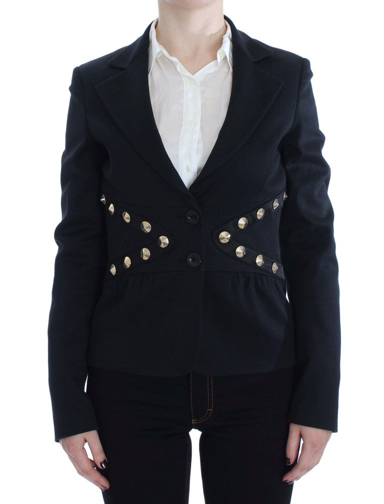 Black Cotton Stretch Gold Studded Blazer Jacket - Designed by Exte Available to Buy at a Discounted Price on Moon Behind The Hill Online Designer Discount Store