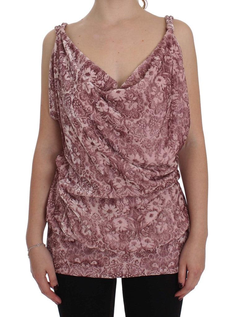 Pink Floral Print Viscose Silk Blouse Top designed by Exte available from Moon Behind The Hill's Women's Clothing range
