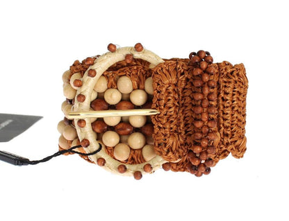 Brown Raffia Wood Beaded Wide Waist Belt - Designed by Dolce & Gabbana Available to Buy at a Discounted Price on Moon Behind The Hill Online Designer Discount Store