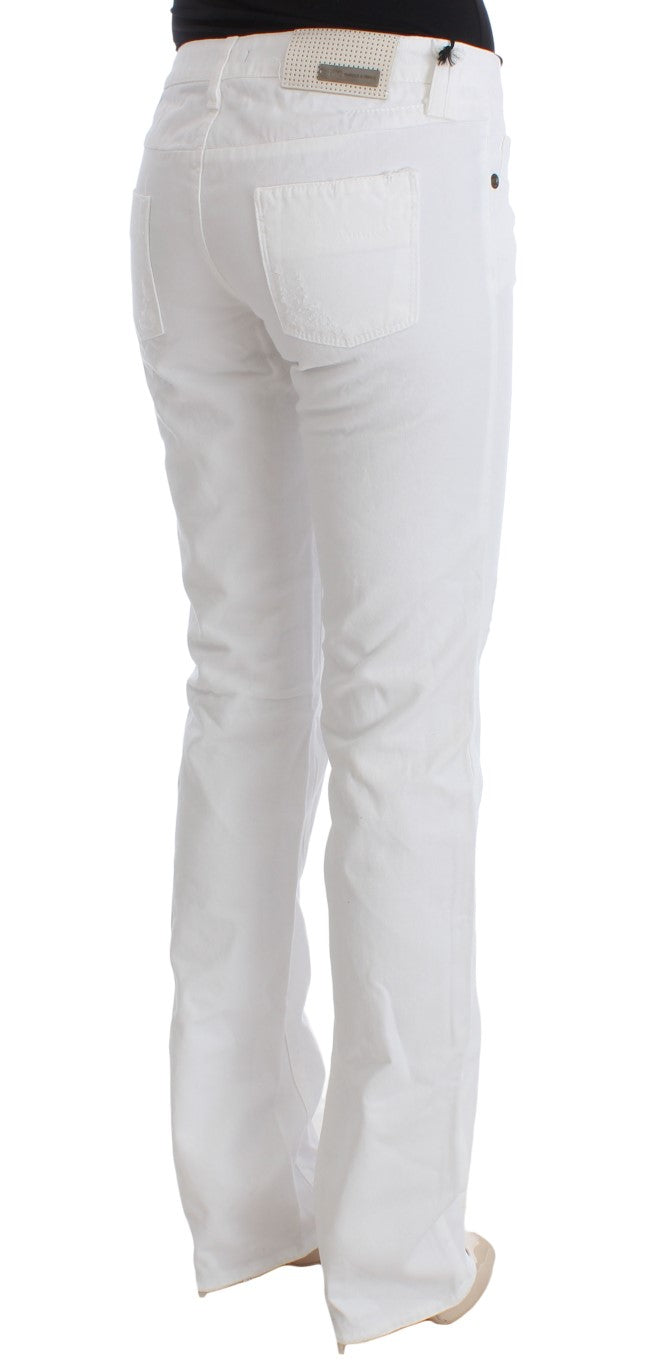 White Cotton Slim Fit Denim Bootcut Jeans designed by Costume National available from Moon Behind The Hill's Women's Clothing range