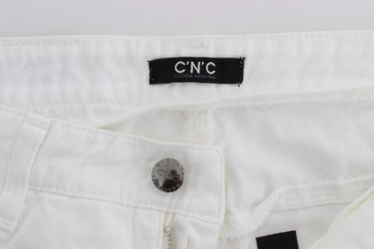 White Cotton Slim Fit Denim Bootcut Jeans designed by Costume National available from Moon Behind The Hill's Women's Clothing range