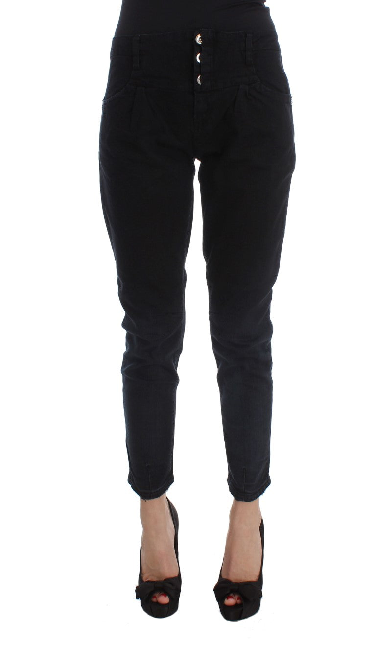 Black Cotton Slim Fit Cropped Jeans - Designed by Costume National Available to Buy at a Discounted Price on Moon Behind The Hill Online Designer Discount Store