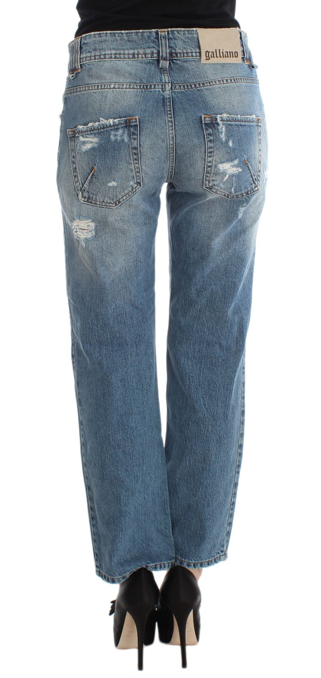 Blue Wash Cotton Boyfriend Fit Cropped Jeans - Designed by John Galliano Available to Buy at a Discounted Price on Moon Behind The Hill Online Designer Discount Store
