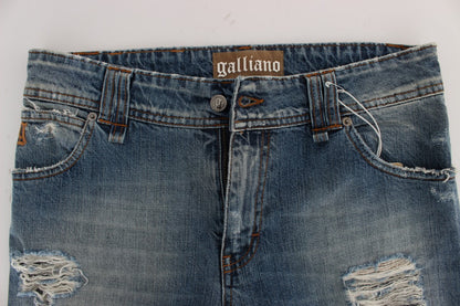 Blue Wash Cotton Boyfriend Fit Cropped Jeans - Designed by John Galliano Available to Buy at a Discounted Price on Moon Behind The Hill Online Designer Discount Store