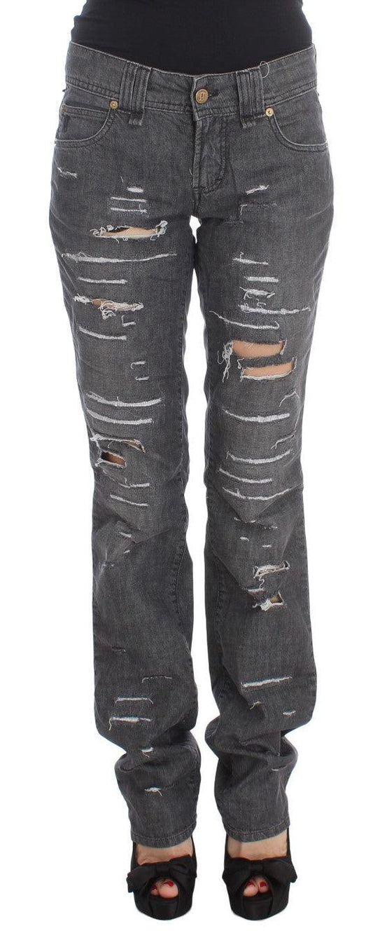 Gray Wash Cotton Torn Straight Fit Jeans - Designed by John Galliano Available to Buy at a Discounted Price on Moon Behind The Hill Online Designer Discount Store