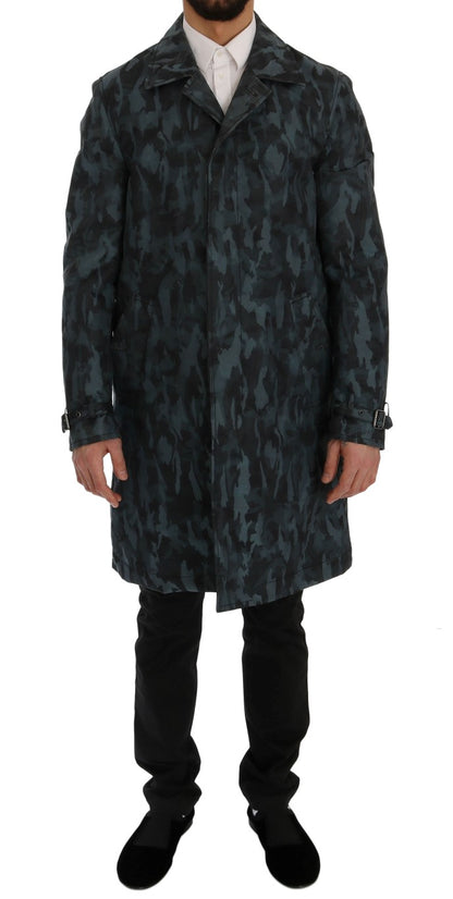 Blue Camouflage Trench Trench - Designed by Dolce & Gabbana Available to Buy at a Discounted Price on Moon Behind The Hill Online Designer Discount Store