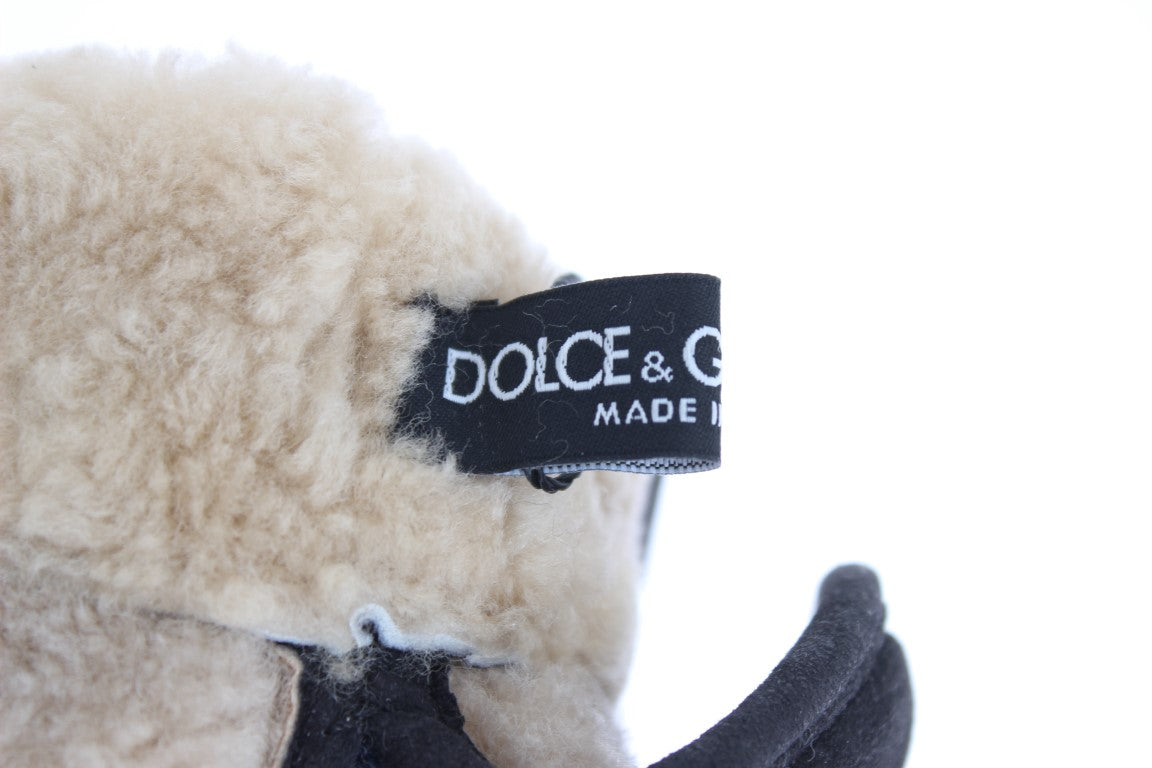 Gray Wool Shearling Studded Blue Leopard Gloves - Designed by Dolce & Gabbana Available to Buy at a Discounted Price on Moon Behind The Hill Online Designer Discount Store