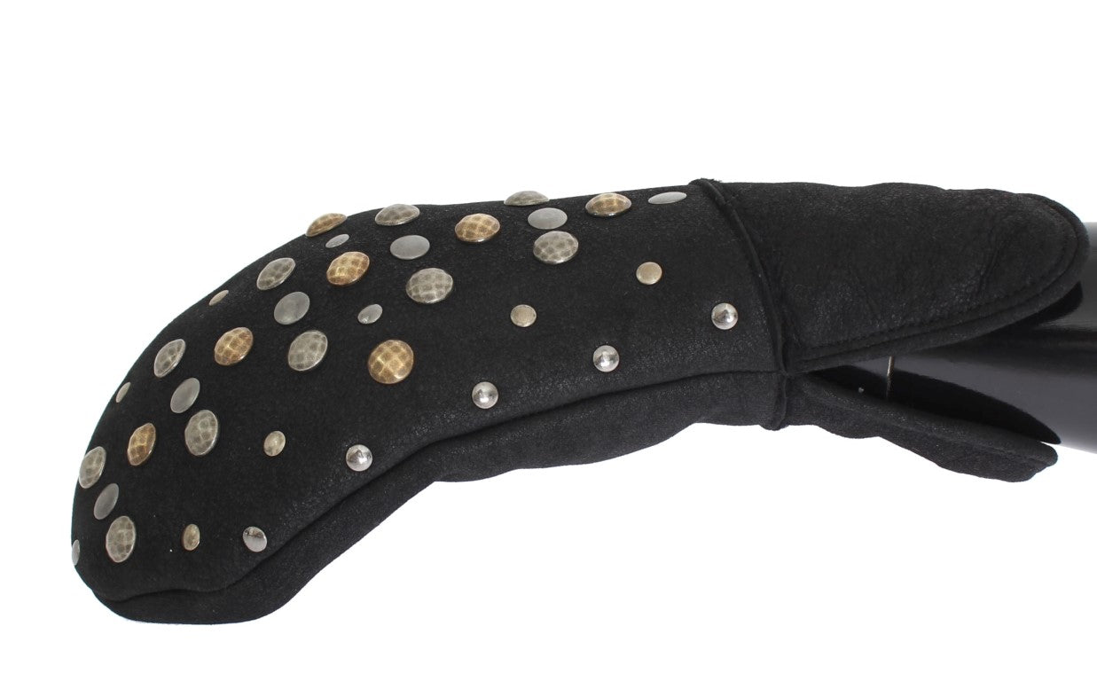 Gray Wool Shearling Studded Gloves - Designed by Dolce & Gabbana Available to Buy at a Discounted Price on Moon Behind The Hill Online Designer Discount Store