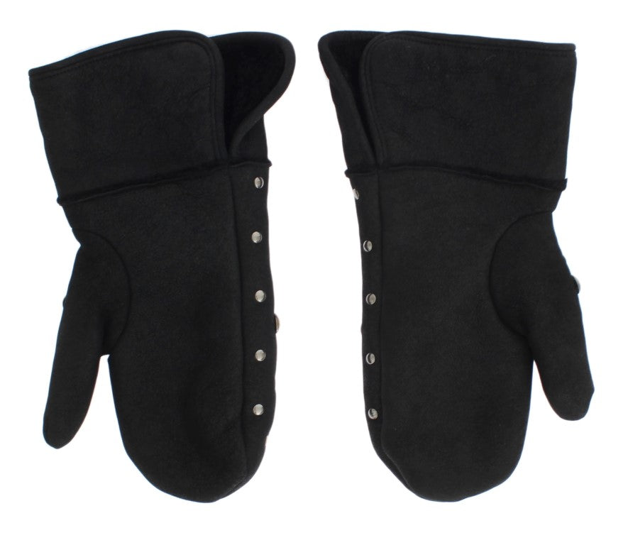 Gray Wool Shearling Studded Gloves - Designed by Dolce & Gabbana Available to Buy at a Discounted Price on Moon Behind The Hill Online Designer Discount Store