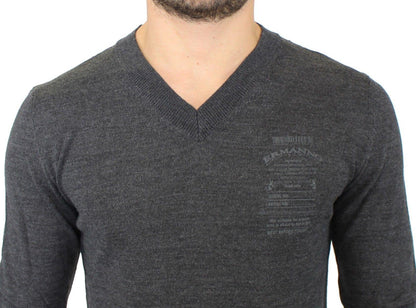 Gray Wool Blend V-neck Pullover Sweater - Designed by Ermanno Scervino Available to Buy at a Discounted Price on Moon Behind The Hill Online Designer Discount Store
