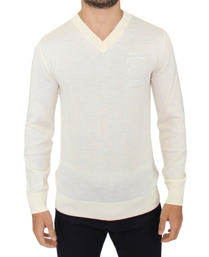 Off White Wool Blend V-neck Pullover Sweater designed by Ermanno Scervino available from Moon Behind The Hill's Men's Clothing range