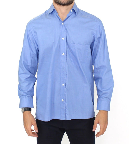 Blue Cotton Dress Classic Fit Shirt - Designed by Ermanno Scervino Available to Buy at a Discounted Price on Moon Behind The Hill Online Designer Discount Store