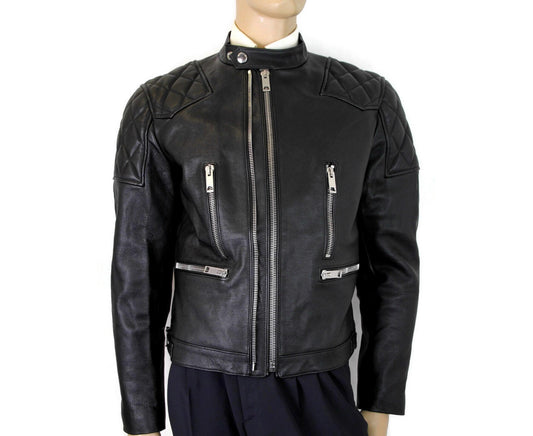 Burberry Men's Black Leather Diamond Quilted Biker Jacket - Designed by Burberry Available to Buy at a Discounted Price on Moon Behind The Hill Online Designer Discount Store