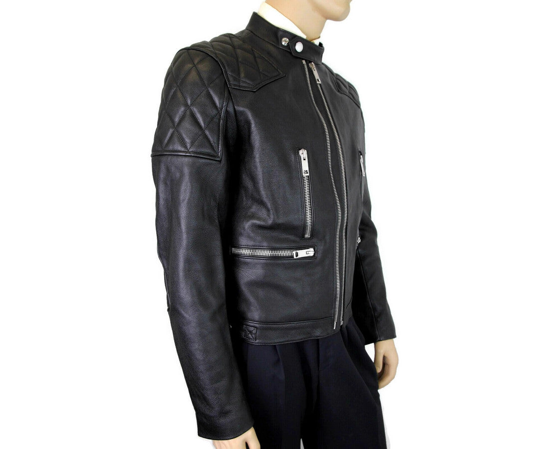 Burberry Men's Black Leather Diamond Quilted Biker Jacket - Designed by Burberry Available to Buy at a Discounted Price on Moon Behind The Hill Online Designer Discount Store