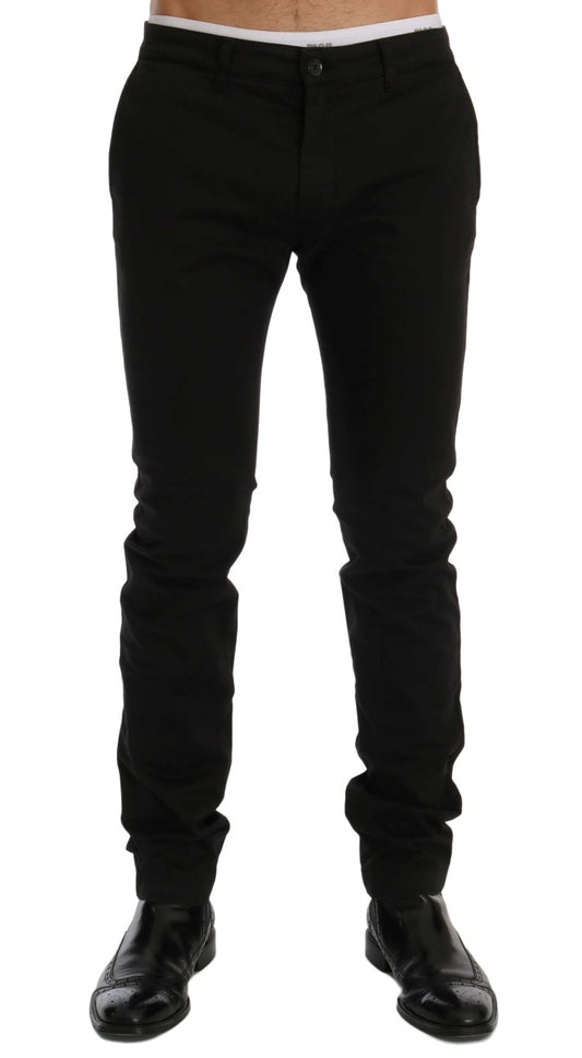 Black Cotton Stretch Chinos Pants - Designed by GF Ferre Available to Buy at a Discounted Price on Moon Behind The Hill Online Designer Discount Store