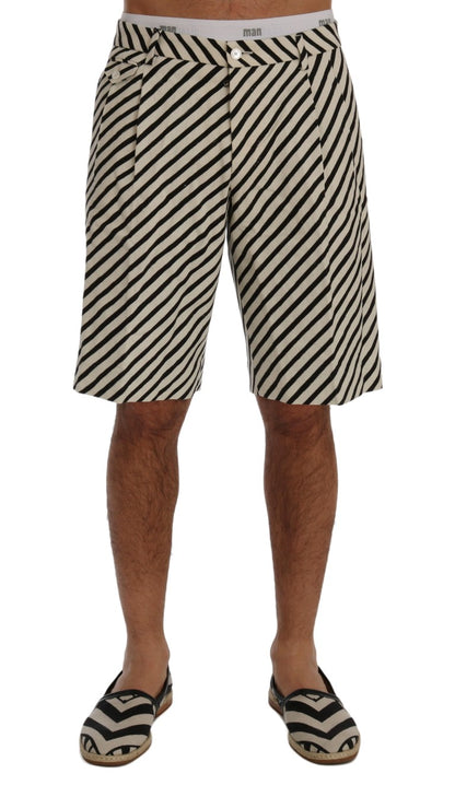 White Black Striped Hemp Casual Shorts designed by Dolce & Gabbana available from Moon Behind The Hill's Men's Clothing range