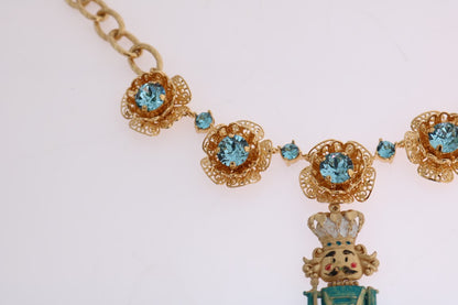 Gold Brass Handpainted Crystal Floral Necklace - Designed by Dolce & Gabbana Available to Buy at a Discounted Price on Moon Behind The Hill Online Designer Discount Store
