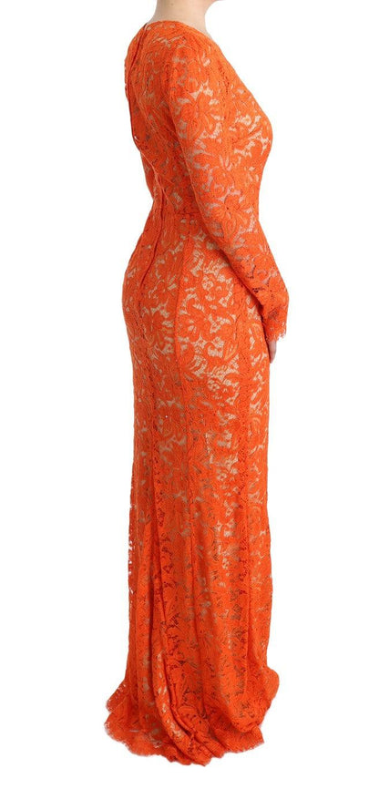 Orange Floral Ricamo Sheath Long Dress designed by Dolce & Gabbana available from Moon Behind The Hill's Women's Clothing range