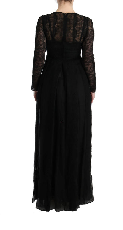 Black Floral Lace Sheath Silk Dress - Designed by Dolce & Gabbana Available to Buy at a Discounted Price on Moon Behind The Hill Online Designer Discount Store