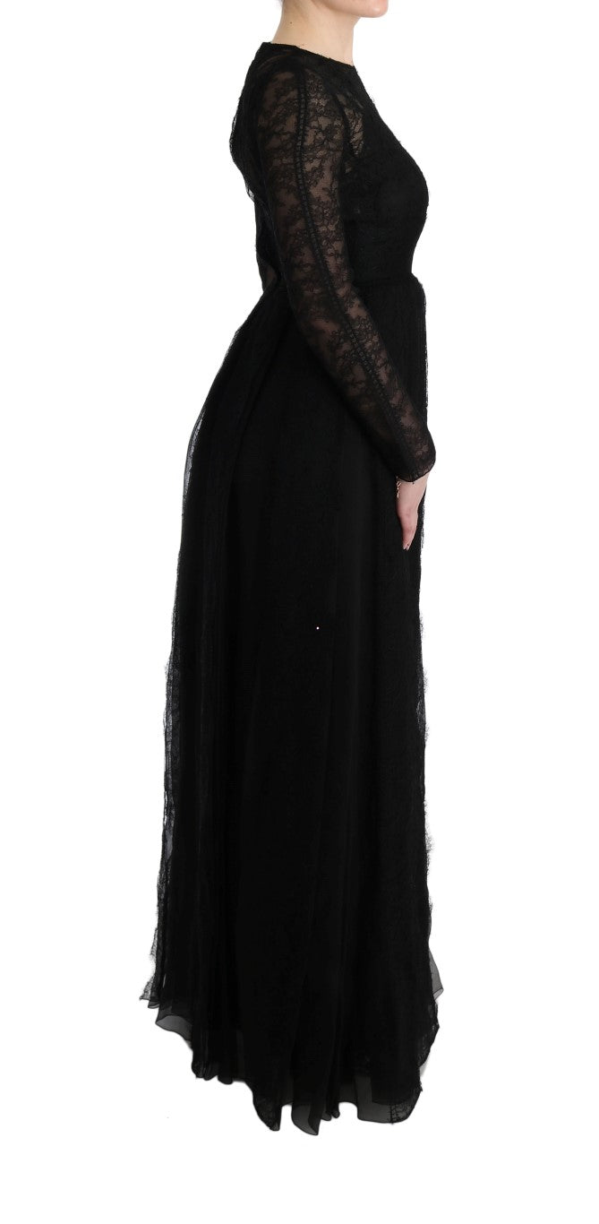 Black Floral Lace Sheath Silk Dress - Designed by Dolce & Gabbana Available to Buy at a Discounted Price on Moon Behind The Hill Online Designer Discount Store