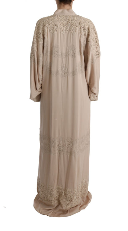 Beige Floral Applique Lace Kaftan Dress - Designed by Dolce & Gabbana Available to Buy at a Discounted Price on Moon Behind The Hill Online Designer Discount Store