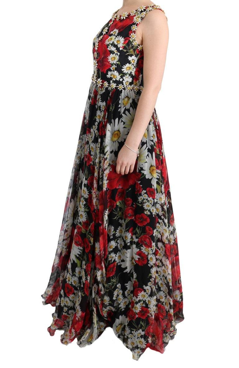 Multicolor Silk Floral Crystal Long Maxi Dress designed by Dolce & Gabbana available from Moon Behind The Hill's Women's Clothing range