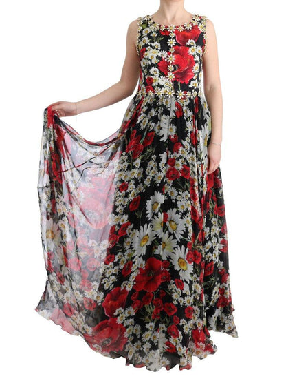 Multicolor Silk Floral Crystal Long Maxi Dress designed by Dolce & Gabbana available from Moon Behind The Hill's Women's Clothing range