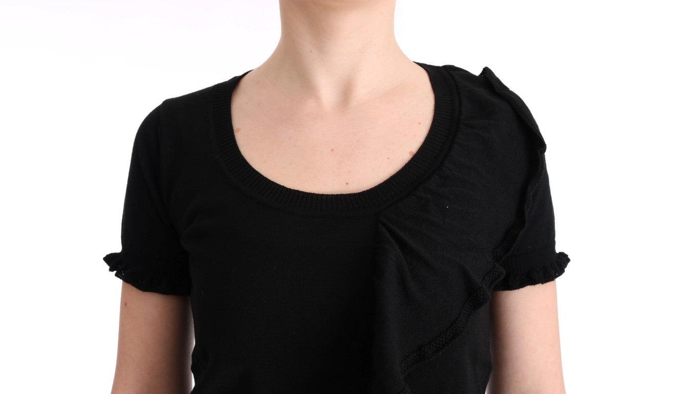 Black 100% Lana Wool Top Blouse T-shirt - Designed by MARGHI LO' Available to Buy at a Discounted Price on Moon Behind The Hill Online Designer Discount Store