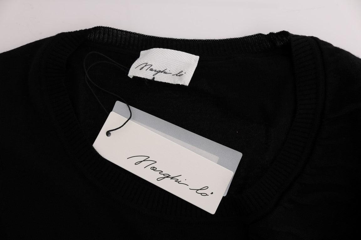 Black 100% Lana Wool Top Blouse T-shirt - Designed by MARGHI LO' Available to Buy at a Discounted Price on Moon Behind The Hill Online Designer Discount Store