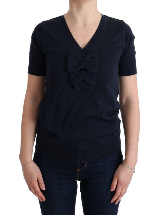 Blue 100% Lana Wool Blouse Top - Designed by MARGHI LO' Available to Buy at a Discounted Price on Moon Behind The Hill Online Designer Discount Store