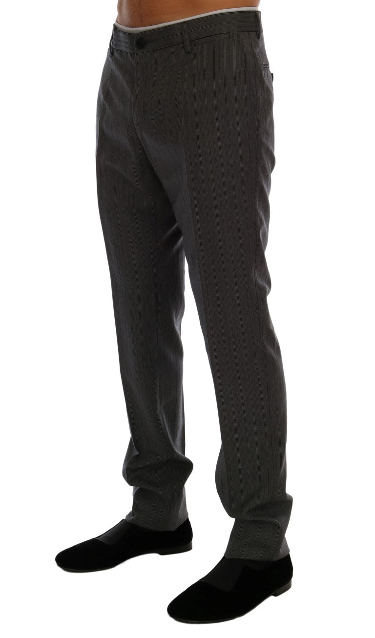 Gray Wool Striped Formal Pants - Designed by Dolce & Gabbana Available to Buy at a Discounted Price on Moon Behind The Hill Online Designer Discount Store