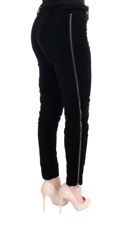 Black Viscose Blend Velvet Cropped Pants - Designed by Ermanno Scervino Available to Buy at a Discounted Price on Moon Behind The Hill Online Designer Discount Store